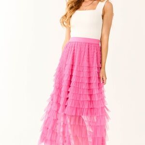 Elegant Pink Layered Skirt